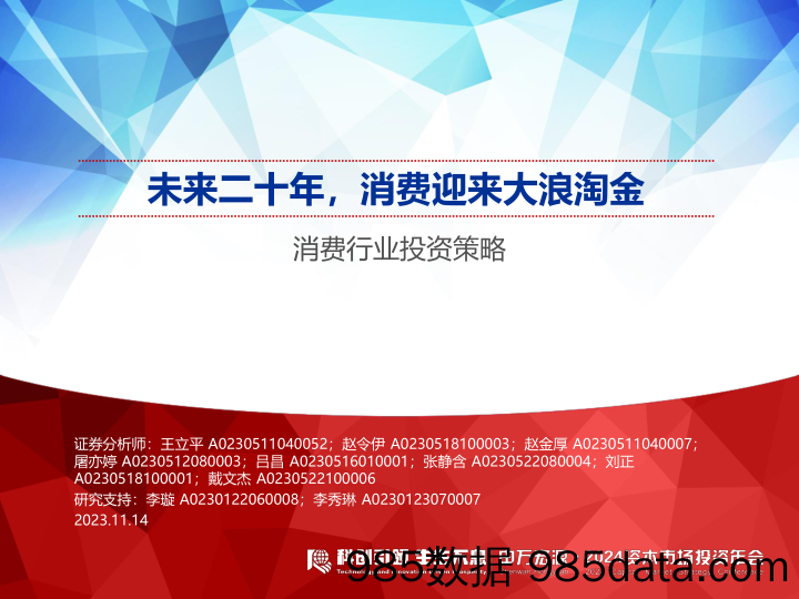 2024资本市场投资年会_消费行业投资策略：未来二十年，消费迎来大浪淘金-20231114-申万宏源