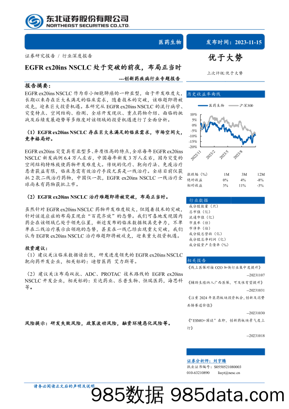 创新药疾病行业专题报告：EGFR ex20ins NSCLC处于突破的前夜，布局正当时-20231115-东北证券