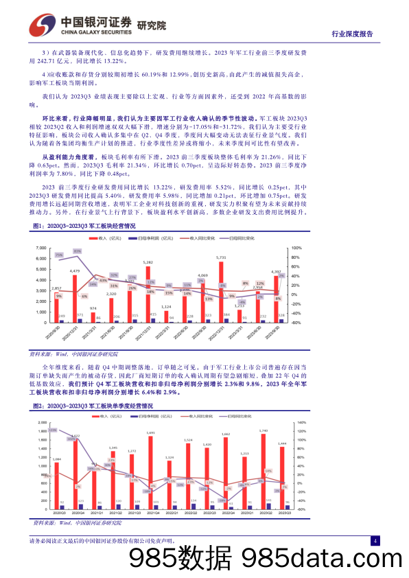 国防军工行业2023年三季报业绩综述：Q3利润端继续承压，强需求预期下“静待花开”-20231113-银河证券插图3