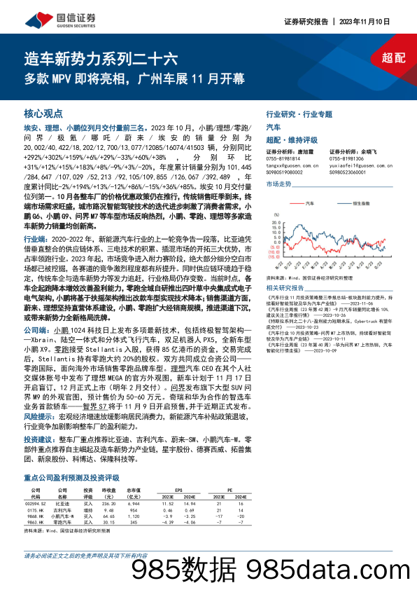 汽车行业造车新势力系列二十六：多款MPV即将亮相，广州车展11月开幕-20231110-国信证券