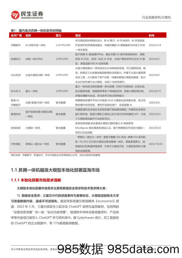 计算机行业华为昇腾一体机深度研究：国产AI算力的星辰大海-20231112-民生证券插图3