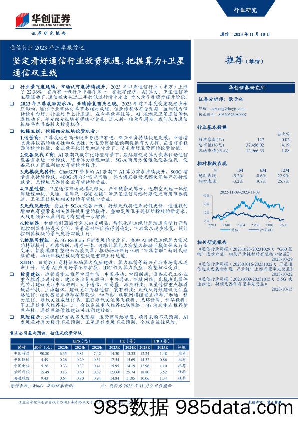 通信行业2023年三季报综述：坚定看好通信行业投资机遇，把握算力+卫星通信双主线-20231110-华创证券插图