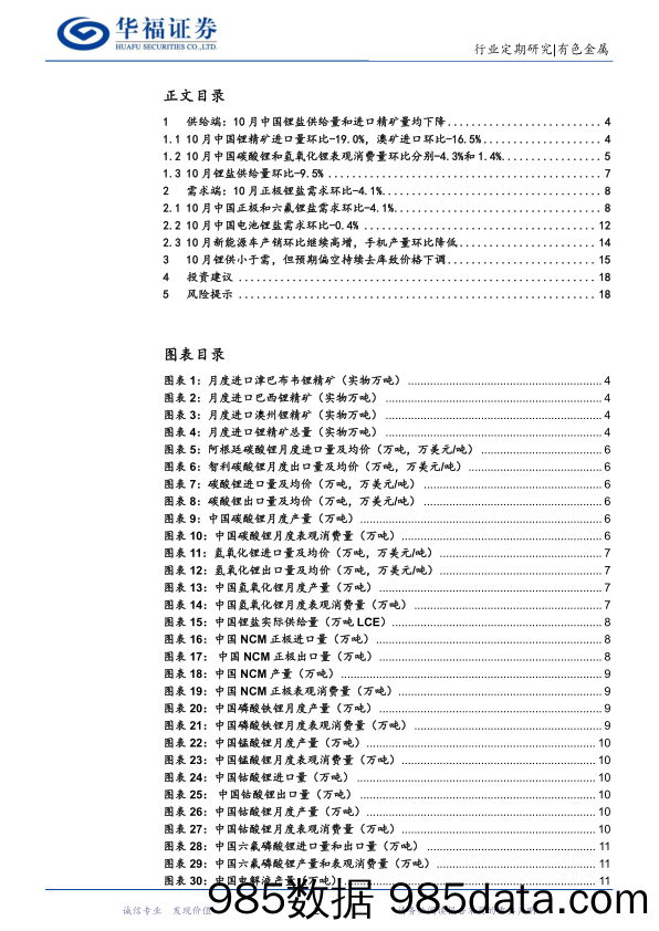 锂产业链月度追踪：10月供给收缩带动锂价反弹，11月进口激增致锂价承压下跌-20231120-华福证券插图1