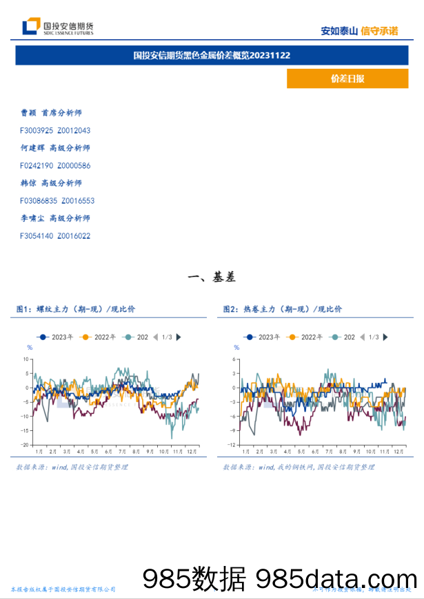 黑色金属价差概览-20231122-国投安信期货