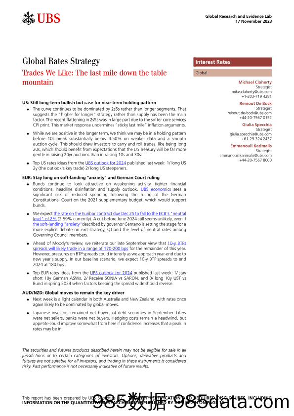 UBS Fixed Income-Global Rates Strategy _Trades We Like The last mile down th...-105040922