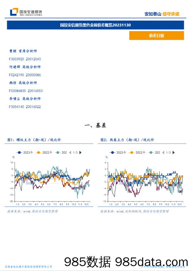 黑色金属价差概览-20231130-国投安信期货