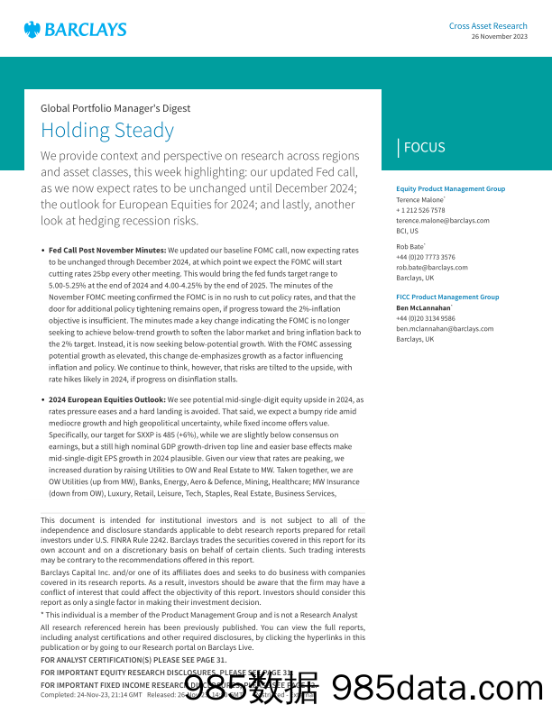 Barclays_Global_Portfolio_Manager_s_Digest_Holding_Steady