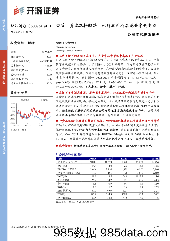 【酒店市场报告】公司首次覆盖报告：经营、资本双轮驱动，出行放开酒店龙头率先受益-20230129-开源证券