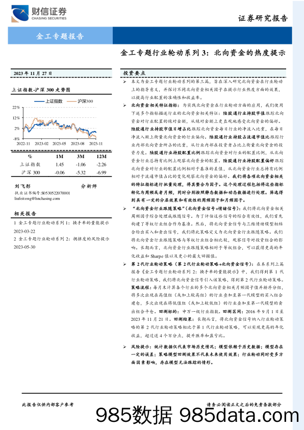 金工专题行业轮动系列3：北向资金的热度提示-20231201-财信证券