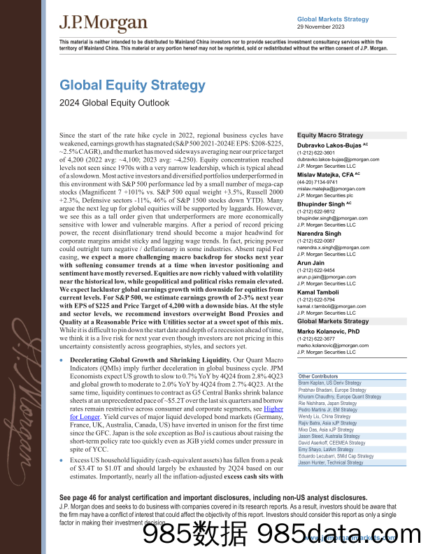 JPM_Global Equity Strategy_2024 Global Equity Outlook_20231129