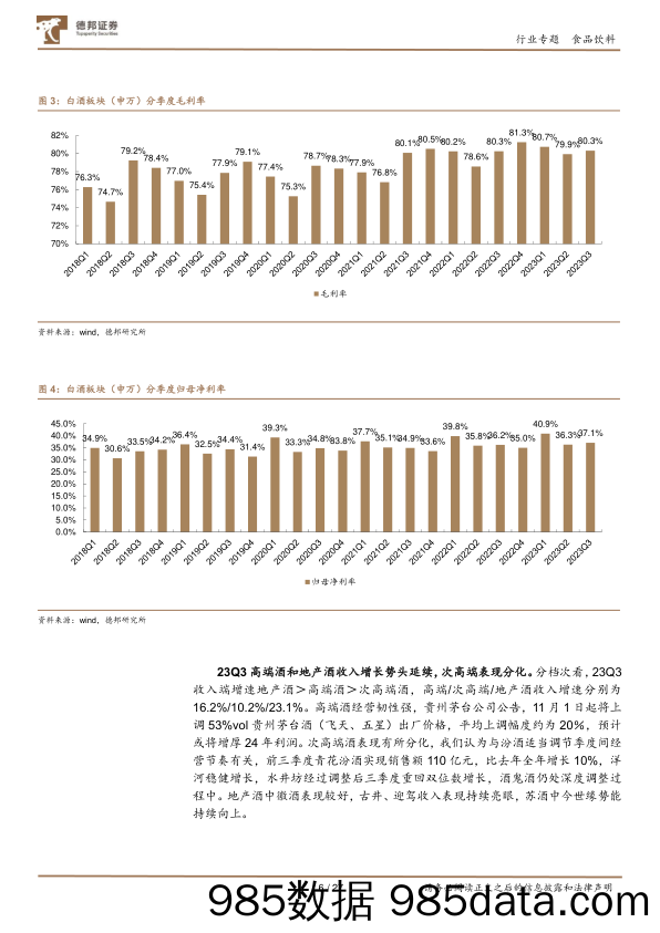 2023食品饮料行业板块三季报总结：龙头业绩超预期，板块有望迎来估值切换-20231213-德邦证券插图5