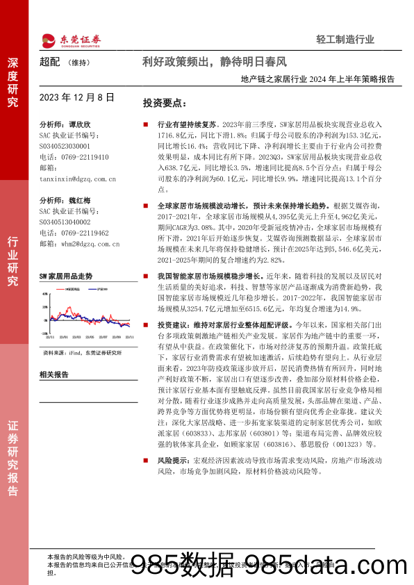 地产链之家居行业2024年上半年策略报告：利好政策频出，静待明日春风-20231208-东莞证券