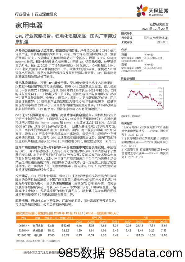 OPE行业深度报告：锂电化浪潮来临，国内厂商迎发展机遇-20231220-天风证券插图