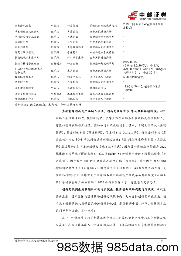 医药生物：2023医保药品目录公布，助力创新品种放量-20231216-中邮证券插图4