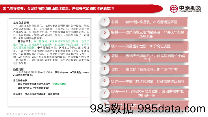 黑色产业链报告：会议精神谨慎市场情绪降温，严寒天气加剧现货矛盾累积-20231218-中泰期货插图1