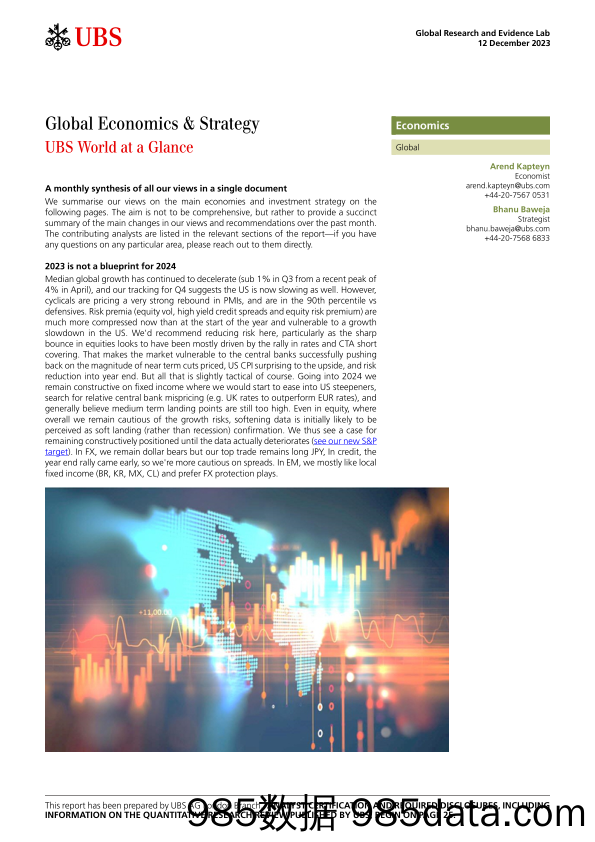 UBS Economics-Global Economics  Strategy _UBS World at a Glance_ Kapteyn-105416358