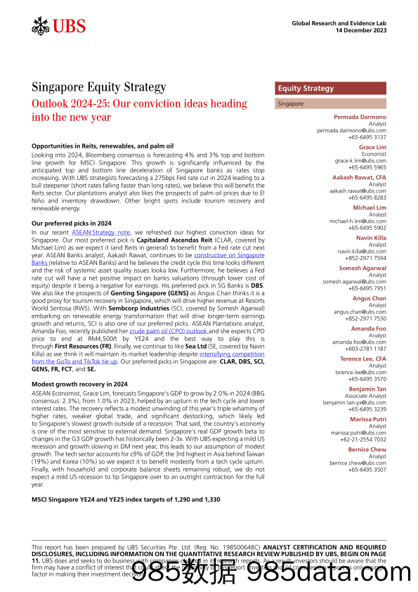 UBS Equities-Singapore Equity Strategy _Outlook 2024-25 Our conviction i...-105444281