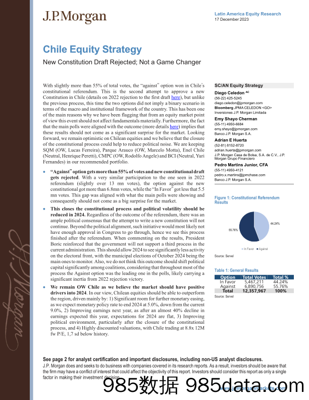 JPMorgan-Chile Equity Strategy New Constitution Draft Rejected; Not a...-105490315