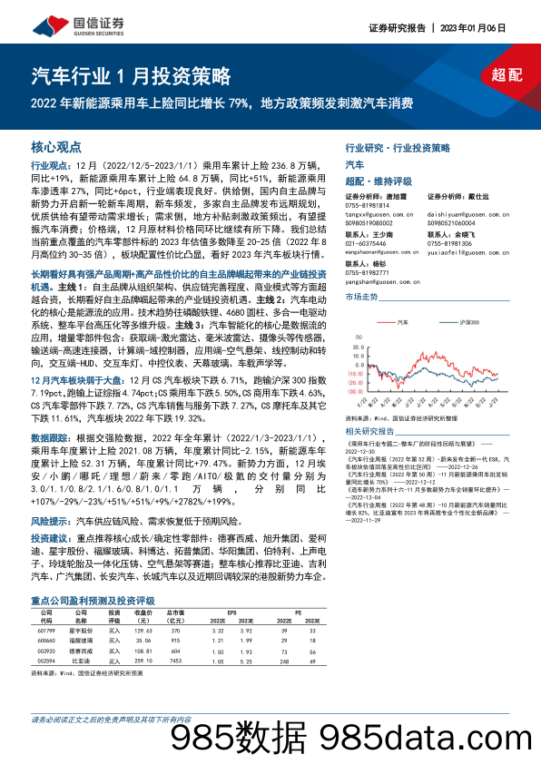 汽车行业1月投资策略：2022年新能源乘用车上险同比增长79%，地方政策频发刺激汽车消费-20230106-国信证券