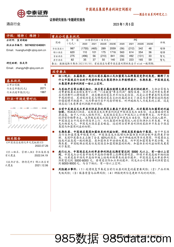 酒店行业系列研究之二：中国酒店集团单房利润空间探讨-20230105-中泰证券插图