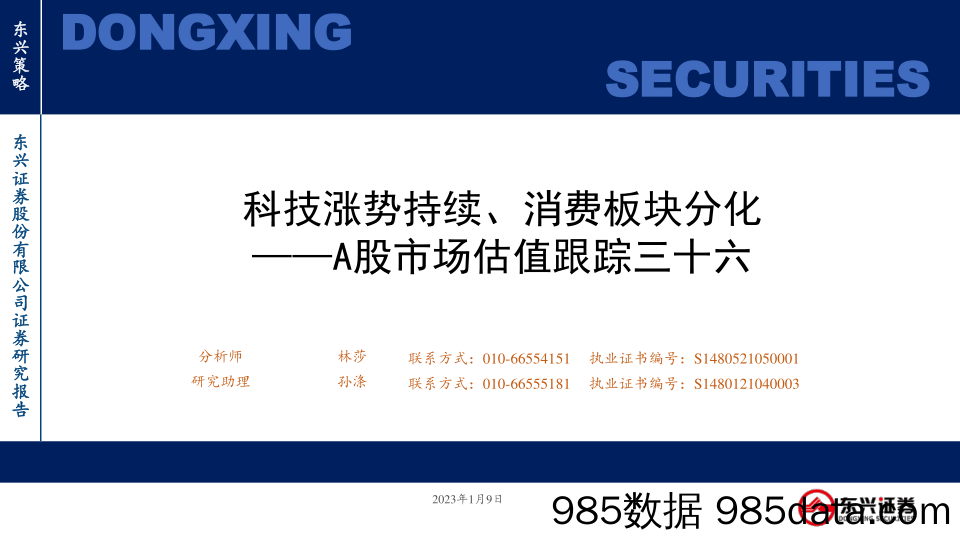 A股市场估值跟踪三十六：科技涨势持续、消费板块分化-20230109-东兴证券