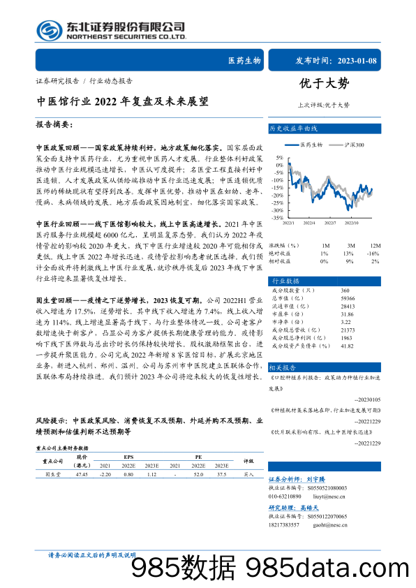 中医馆行业2022年复盘及未来展望-20230108-东北证券