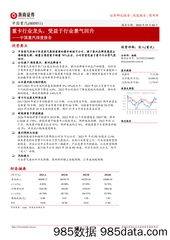 中国重汽深度报告(000951)：重卡行业龙头，受益于行业景气回升-20230109-浙商证券