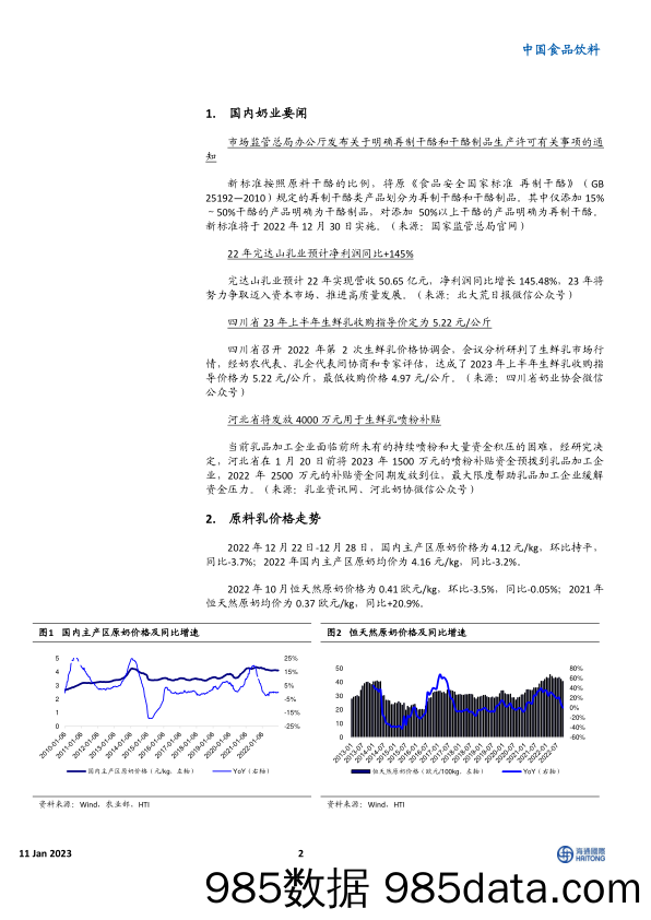 中国食品饮料行业：22年国内原奶均价同比下降3.2%-20230111-海通国际插图1