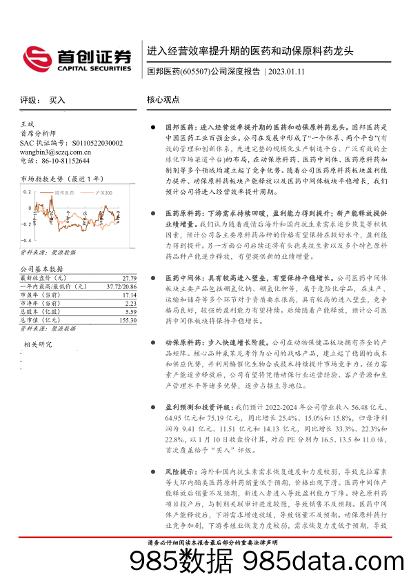 公司深度报告：进入经营效率提升期的医药和动保原料药龙头-20230111-首创证券