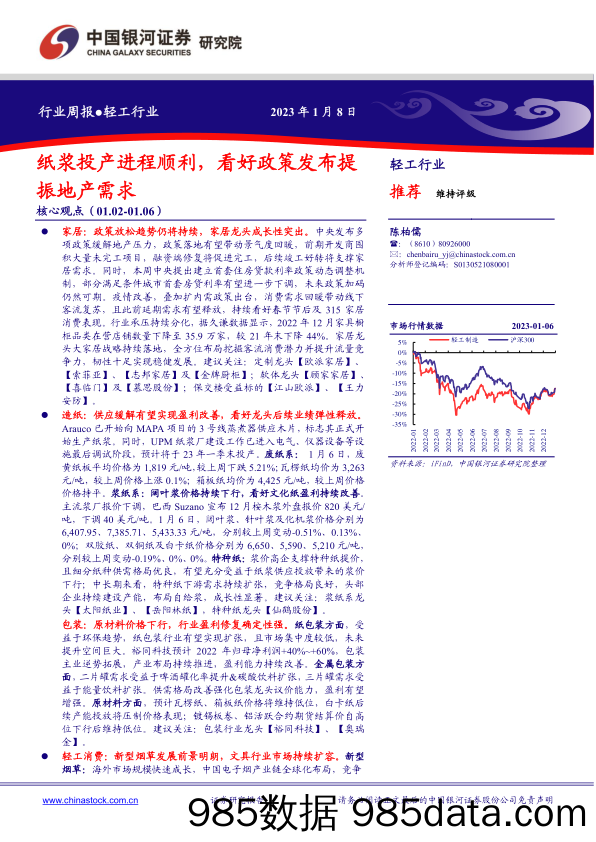 轻工行业周报：纸浆投产进程顺利，看好政策发布提振地产需求-20230108-中国银河证券