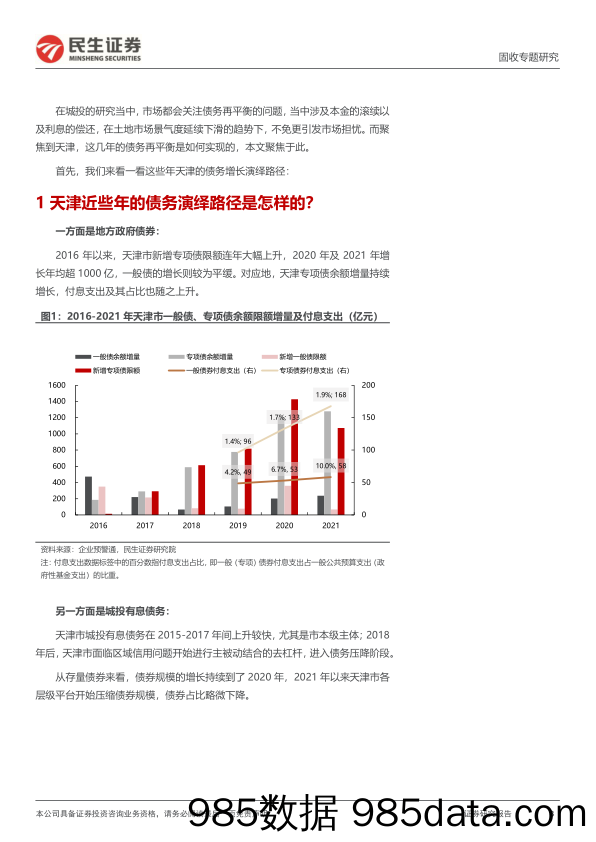 城投随笔系列：算一算，天津的债务再平衡-20230116-民生证券插图2