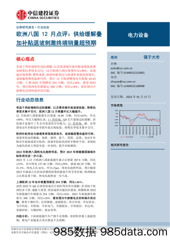 电力设备行业欧洲八国12月点评：供给缓解叠加补贴退坡刺激终端销量超预期-20230117-中信建投