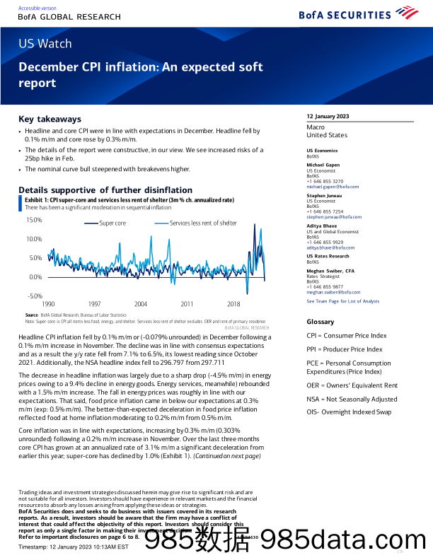 BofA Global Research-US Watch December CPI inflation An expected soft report-