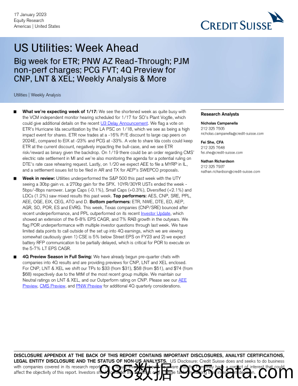 US Utilities Week Ahead