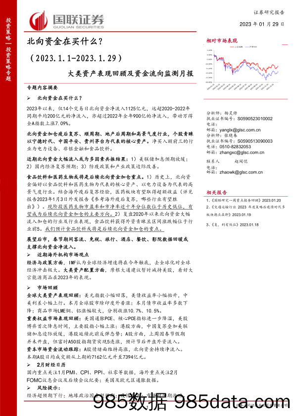 大类资产表现回顾及资金流向监测月报：北向资金在买什么？ -20230129-国联证券