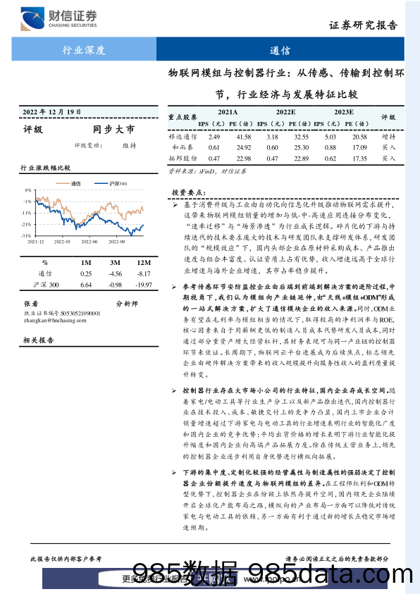 物联网模组与控制器：从传感、传输到控制环节，行业经济与发展特征比较20221219-财信证券