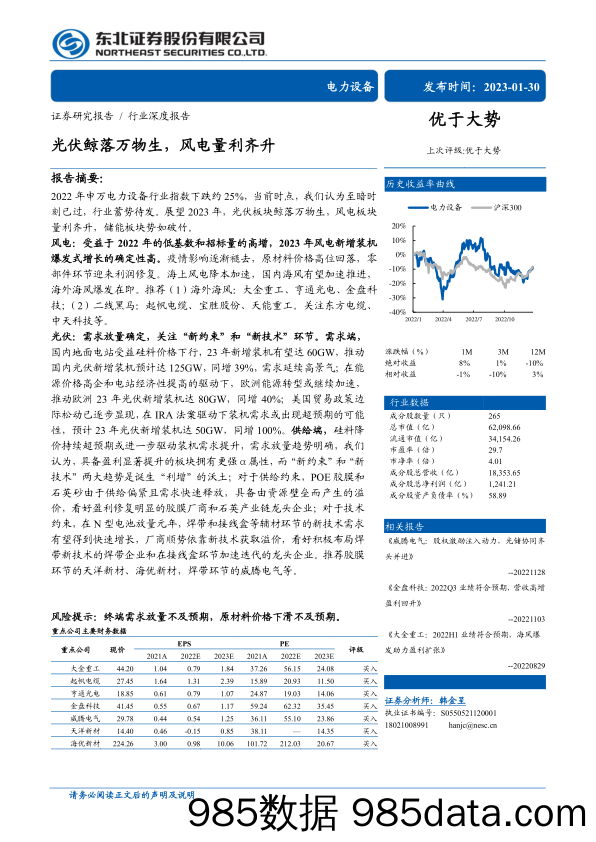 电力设备行业深度报告：光伏鲸落万物生，风电量利齐升-20230130-东北证券