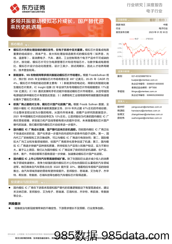 电子行业深度报告：多频共振驱动模拟芯片成长，国产替代迎来历史机遇期-20230130-东方证券