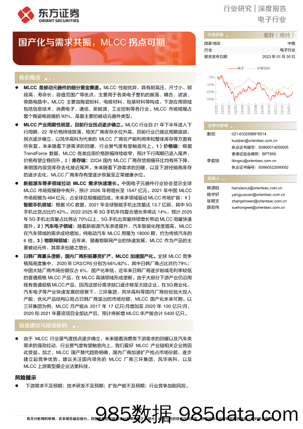 电子行业：国产化与需求共振，MLCC拐点可期-20230130-东方证券