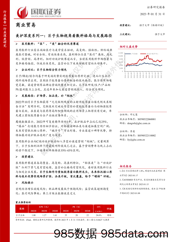 美护深度系列一： 巨子生物视角看敷料格局与发展路径-20230131-国联证券