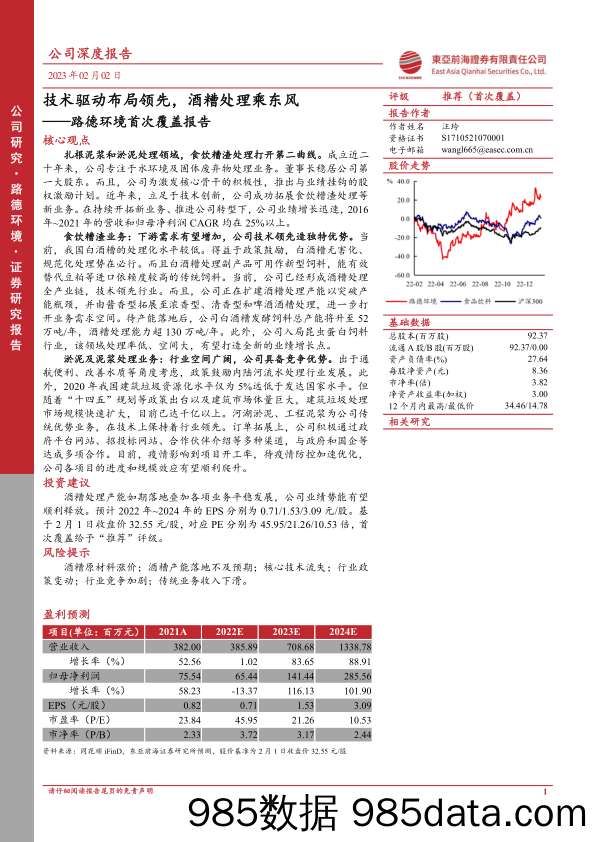 路德环境首次覆盖报告(688156)：技术驱动布局领先，酒糟处理乘东风-20230202-东亚前海证券