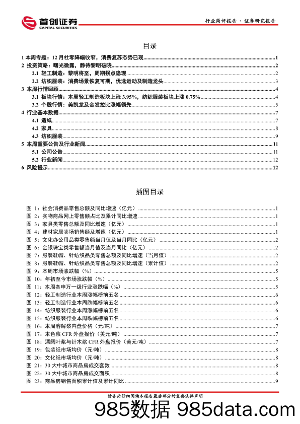 轻工制造及纺织服装行业周报：12月社零降幅收窄，消费复苏态势已现-20230127-首创证券插图1