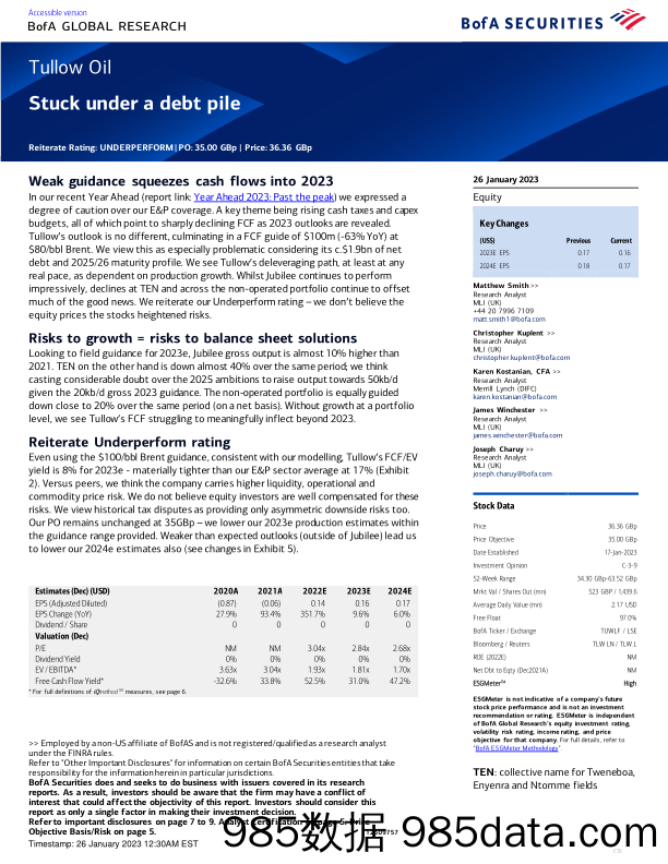 BofA Global Research-Tullow Oil Stuck under a debt pile-