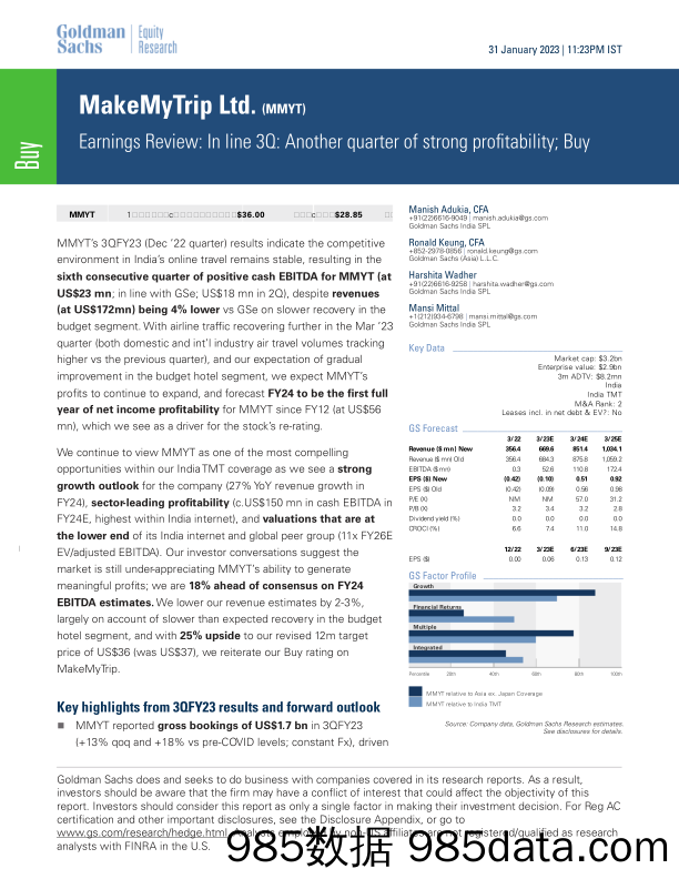 MakeMyTrip Ltd. (MMYT)_ Earnings Review_ In line 3Q_ Another quarter of strong profitability; Buy(1)