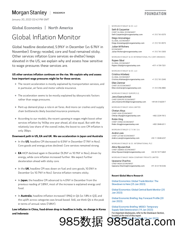 Morgan Stanley Fixed-Global Economics Global Inflation Monitor