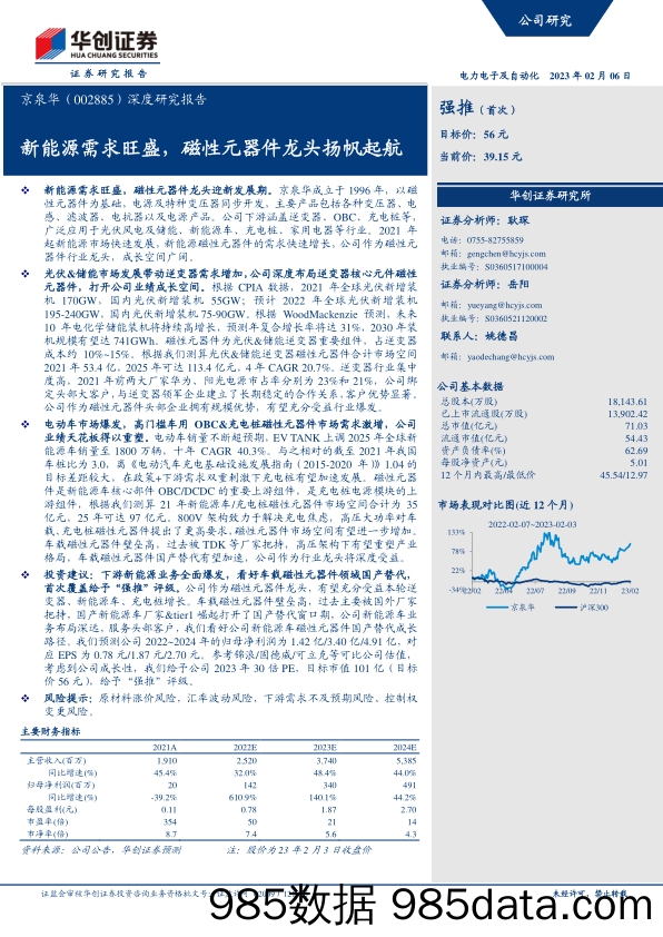 京泉华(002885)深度研究报告：新能源需求旺盛，磁性元器件龙头扬帆起航-20230206-华创证券