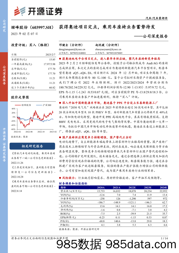 公司深度报告：获得奥迪项目定点，乘用车座椅业务蓄势待发-20230207-开源证券