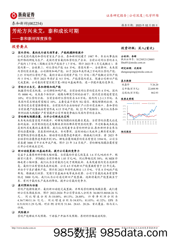 泰和新材深度报告：芳纶方兴未艾，泰和成长可期-20230205-浙商证券