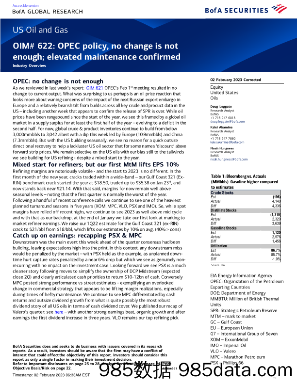 BofA Global Research-US Oil and Gas OIM# 622 OPEC policy, no change is not enou