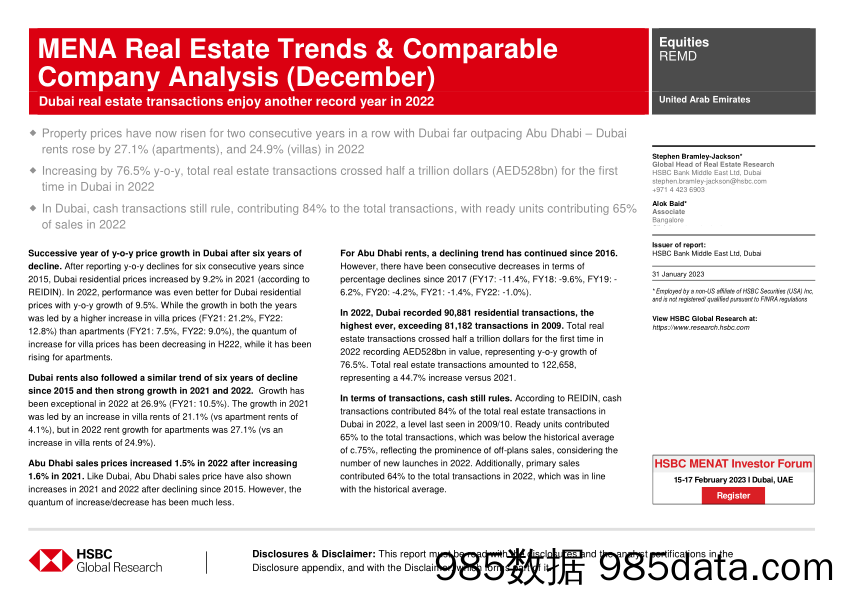 HSBC-MENA Real Estate Trends  Comparable Company Analysis (Decem